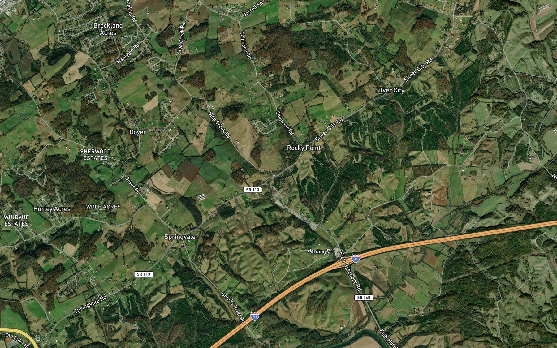 Satellite map of the Slop Branch