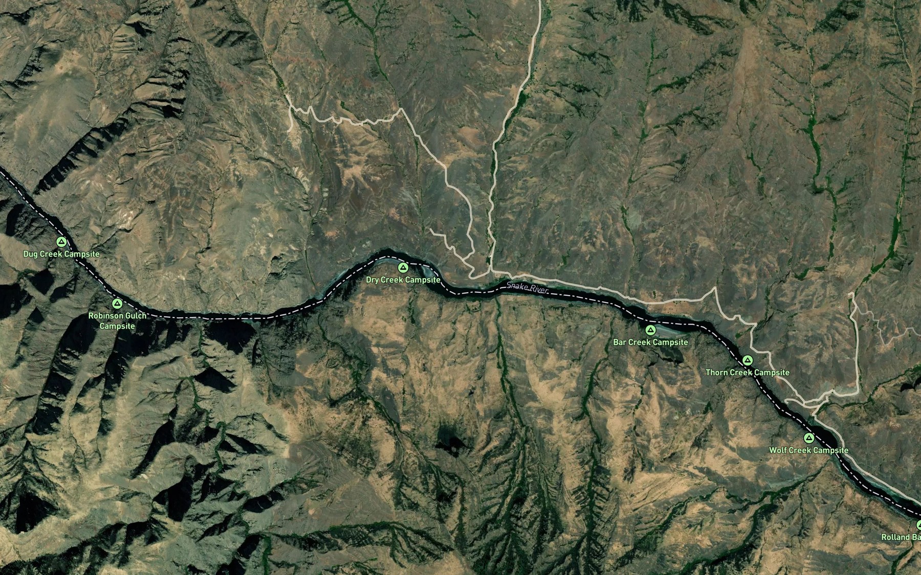 Satellite map of the Dry Creek Rapids