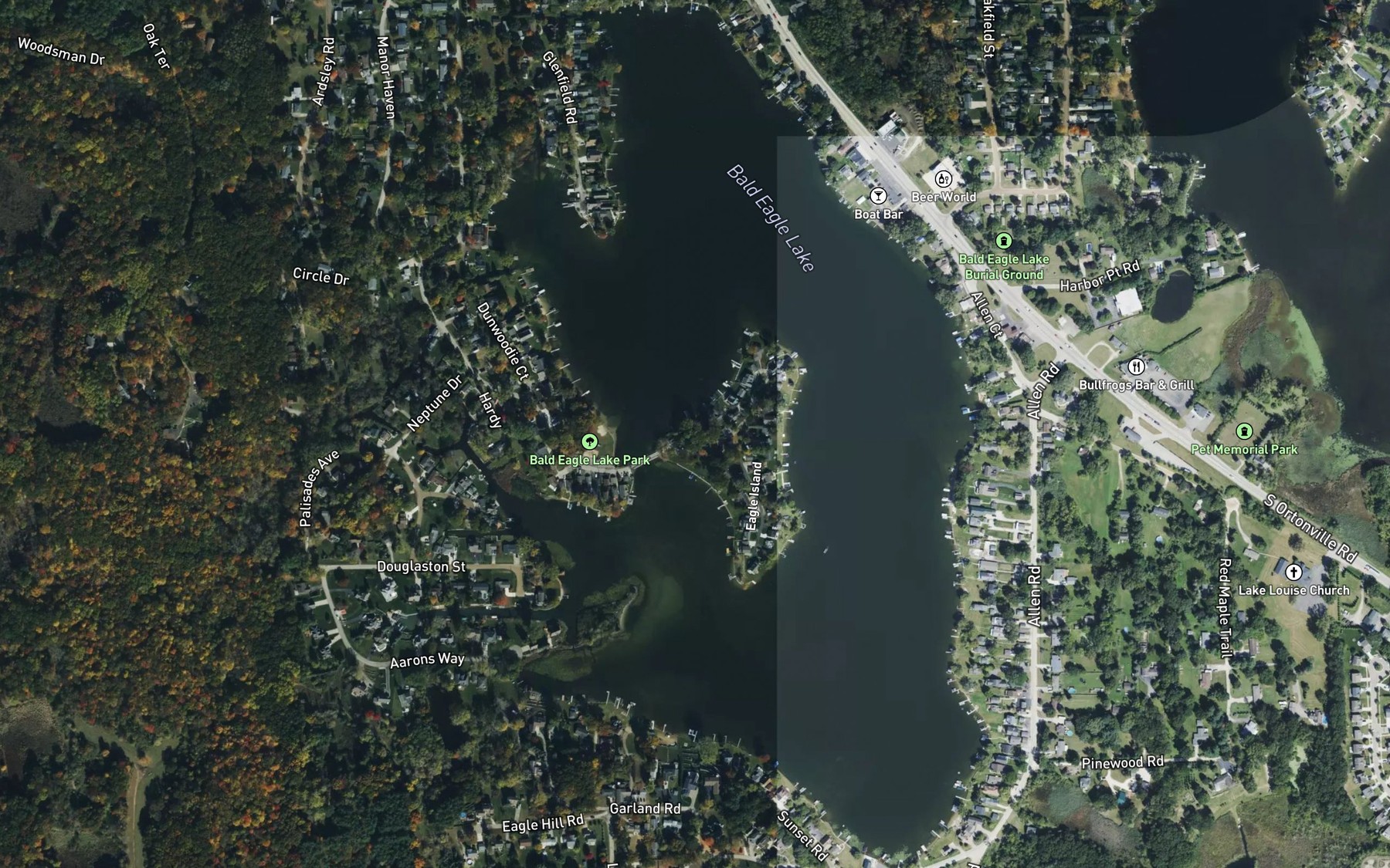 Satellite map of the Bald Eagle Lake