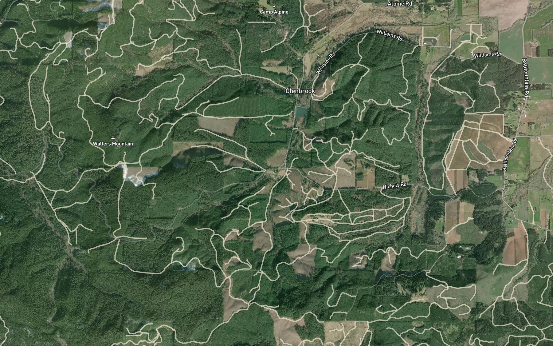 Satellite map of the Nye Creek
