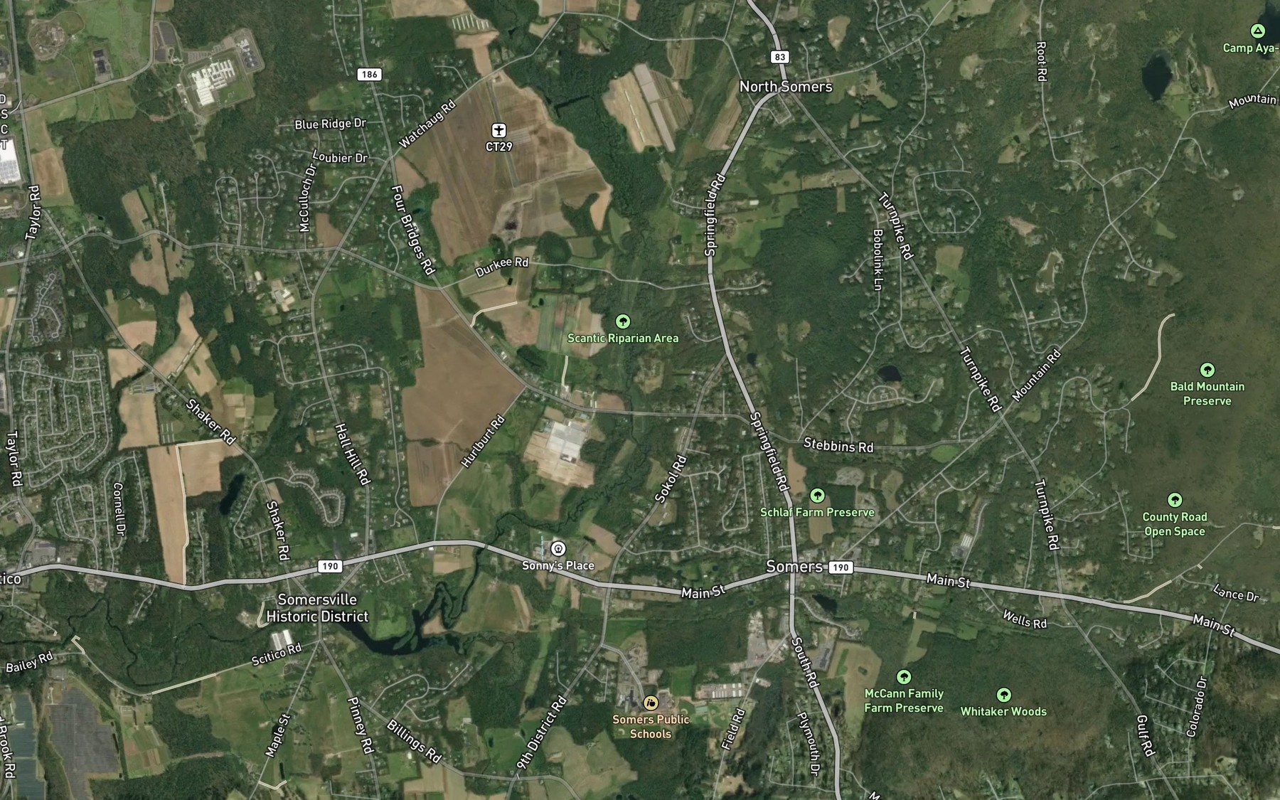 Satellite map of the Hall Hill Brook