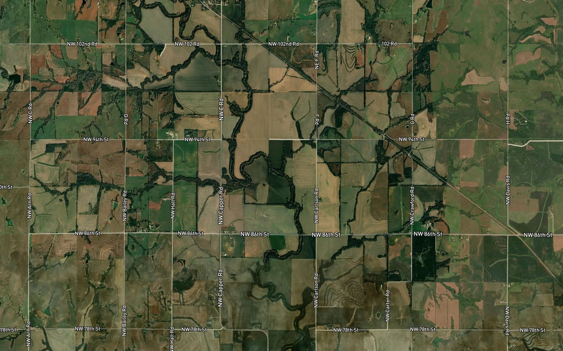 Satellite map of the Coryell Creek