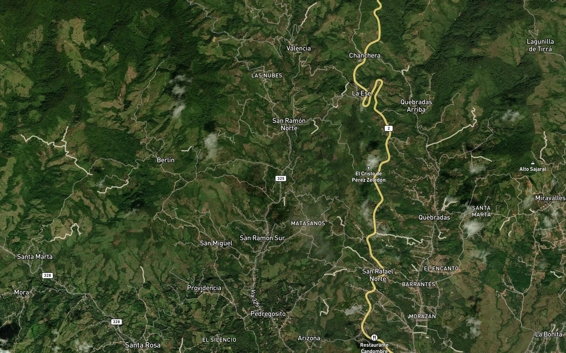 Satellite map of the Quebrada Nacho Mora