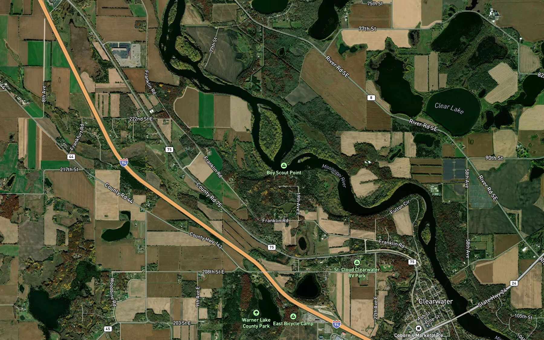 Satellite map of the Plum Creek