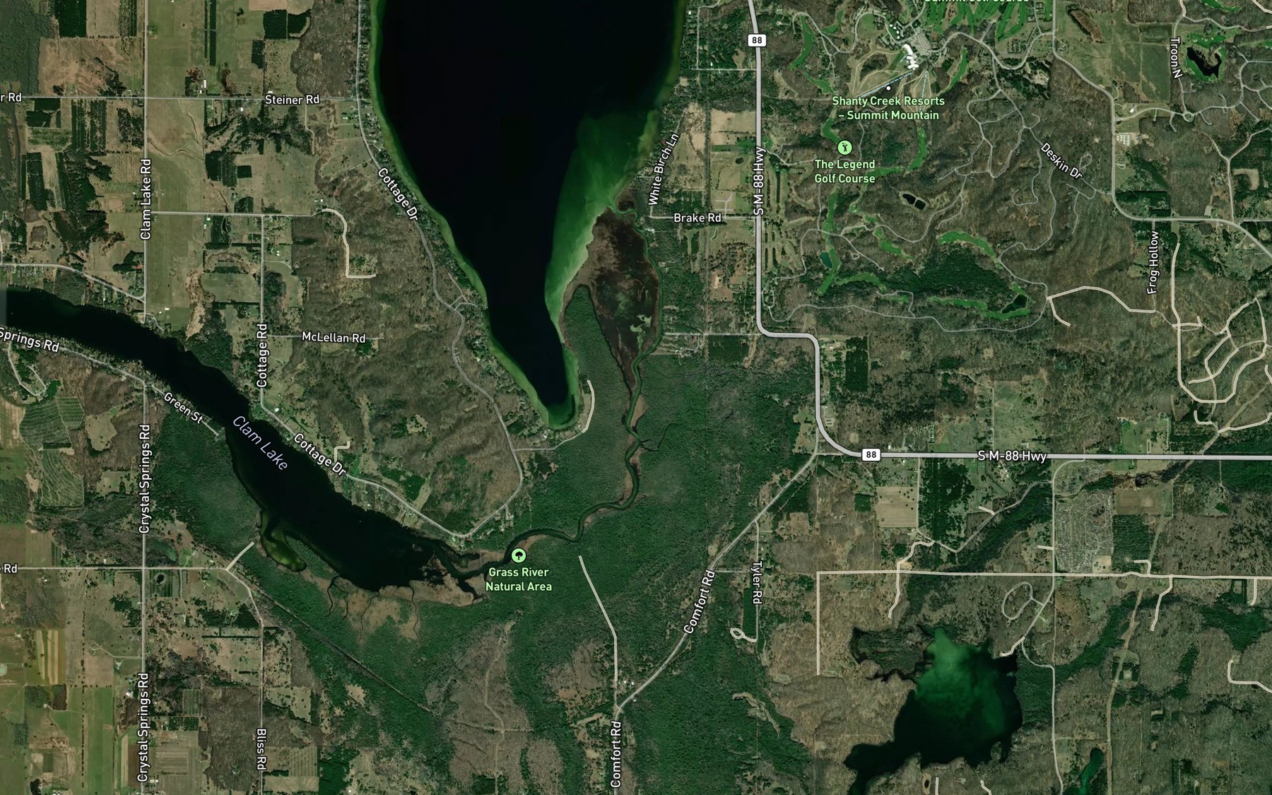 Satellite map of the Shanty Creek