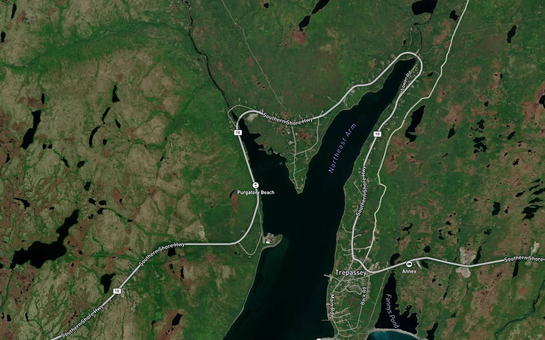 Satellite map of the Ambies Brook