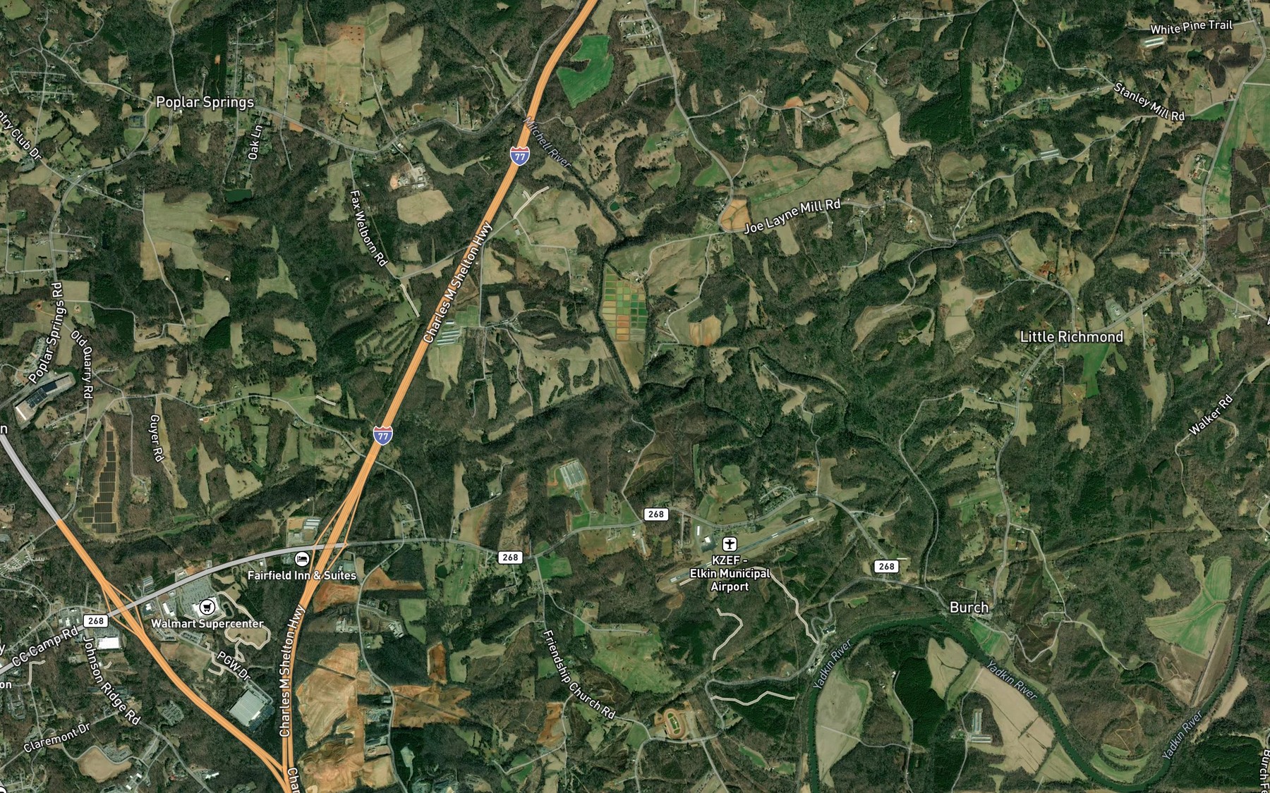 Satellite map of the Camp Creek