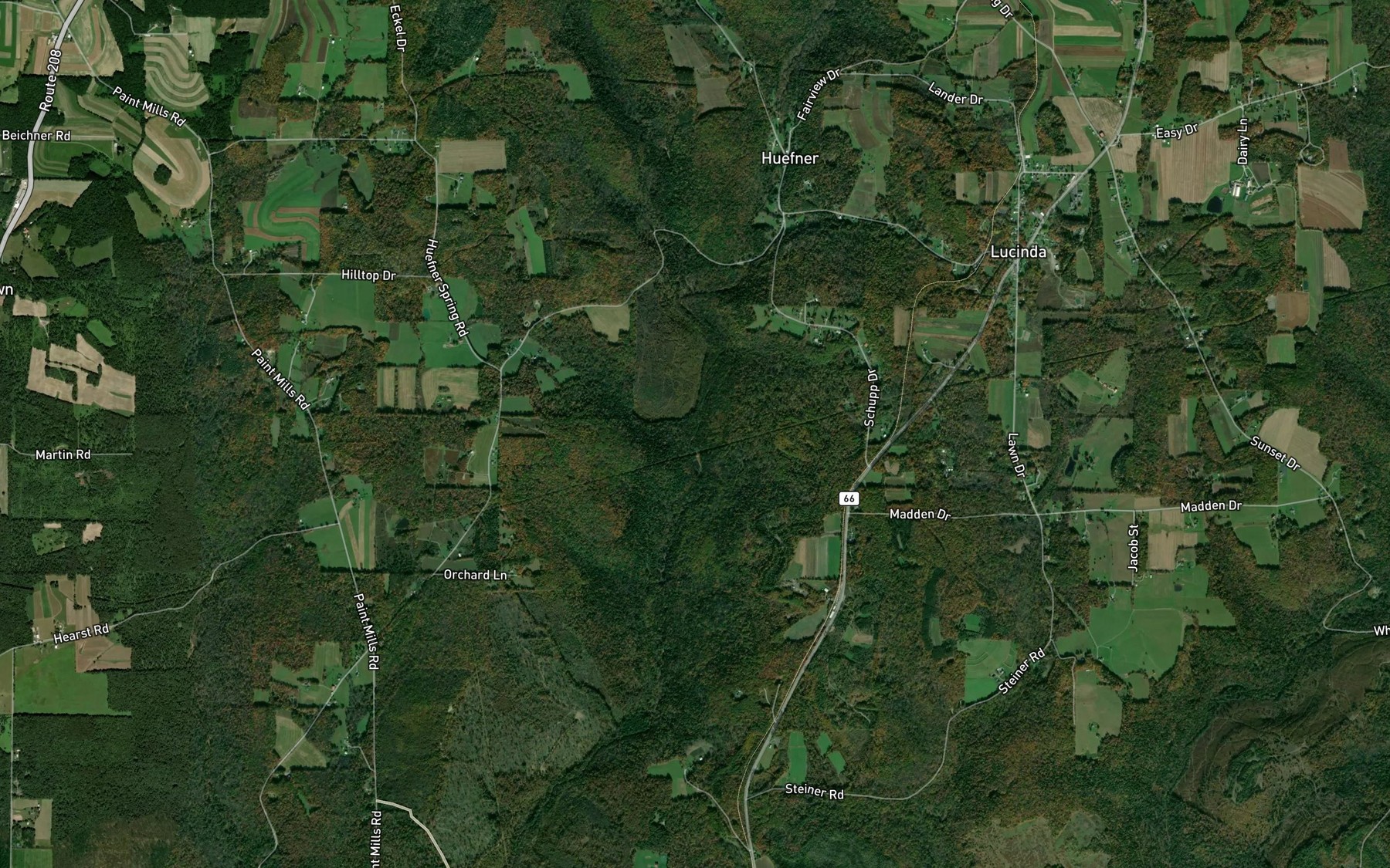 Satellite map of the Lauer Run