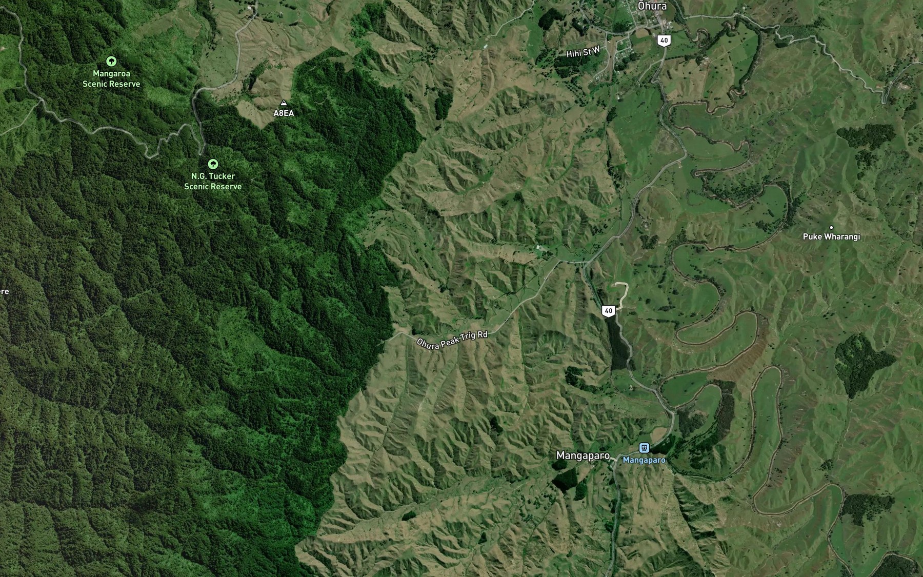 Satellite map of the Huiatahi Stream