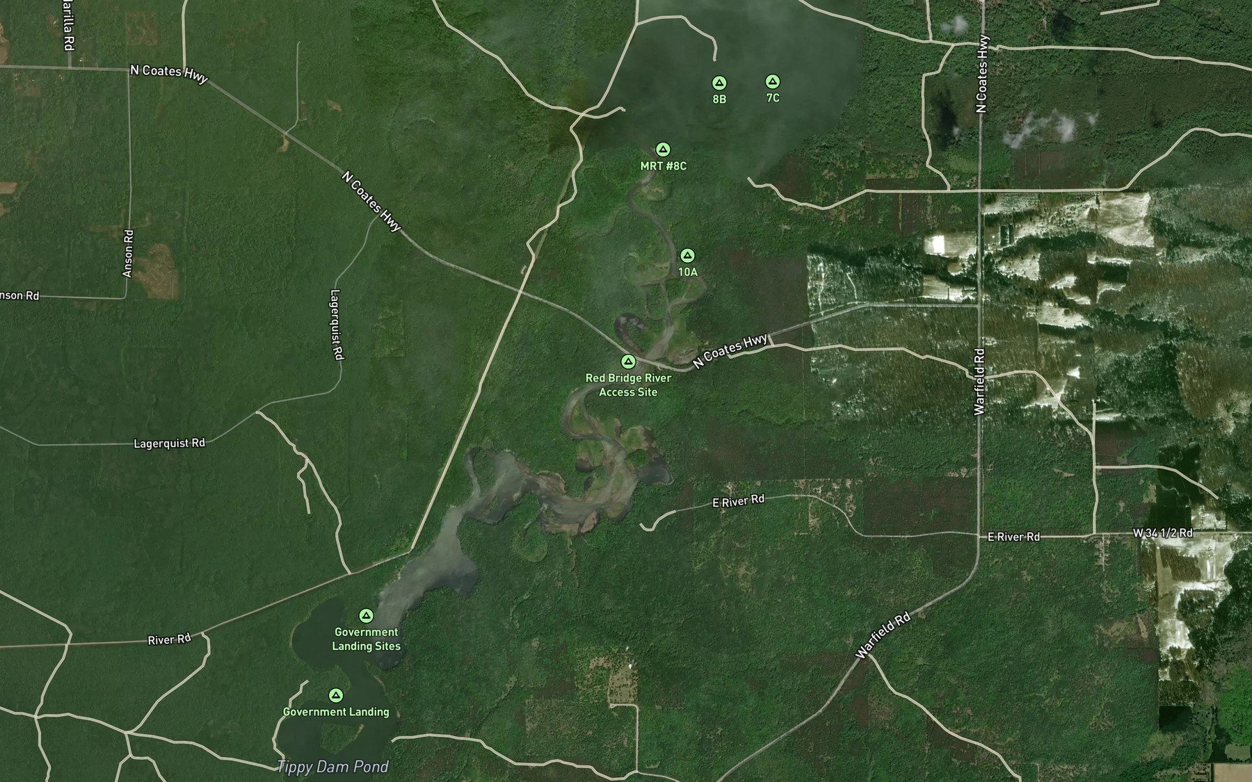Satellite map of the Hinton Creek
