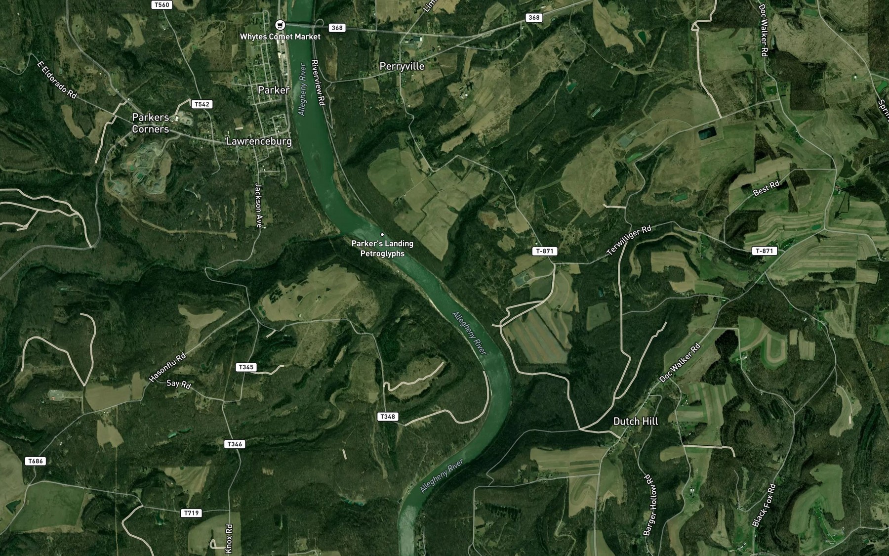 Satellite map of the Dunlap Creek