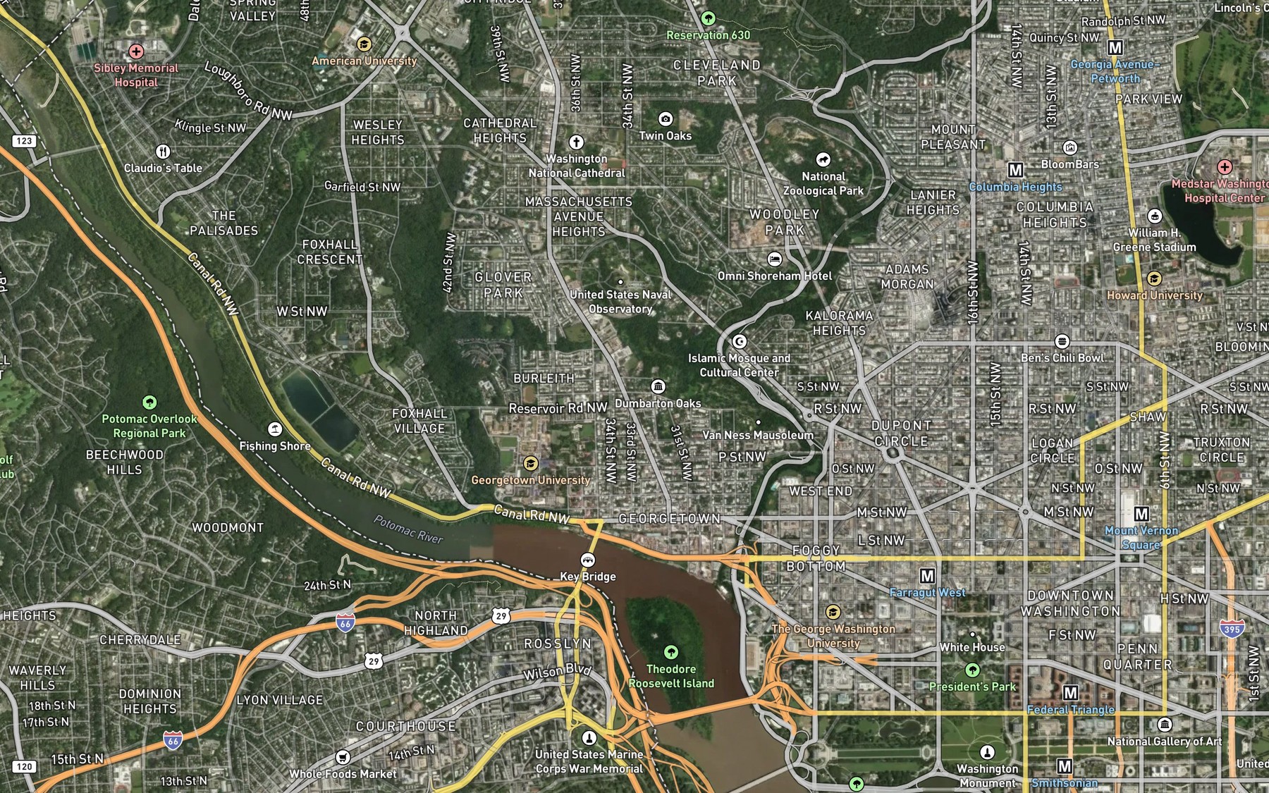 Satellite map of the Wisconsin Avenue Reservoir (historical)