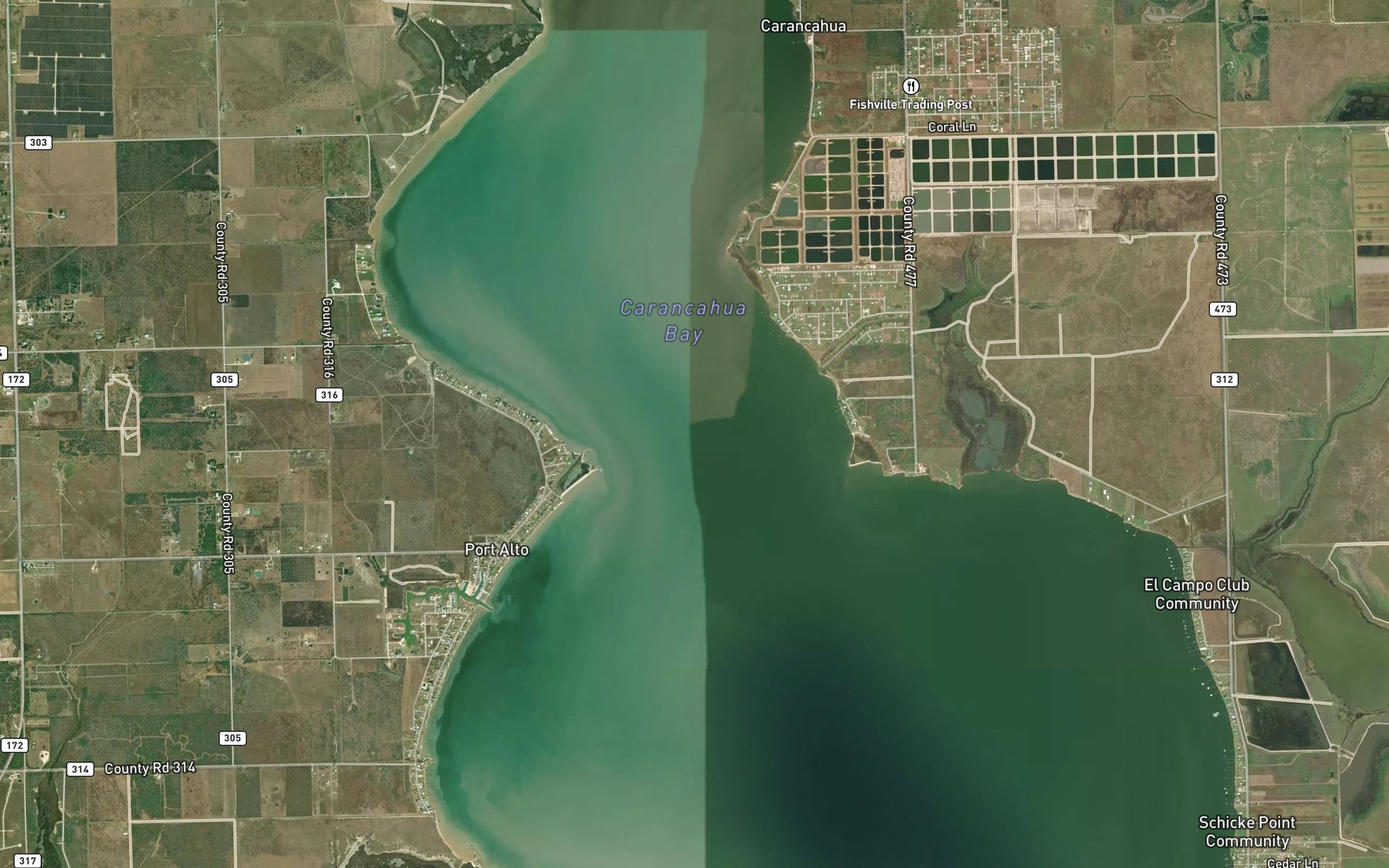 Satellite map of the Carancahua Bay