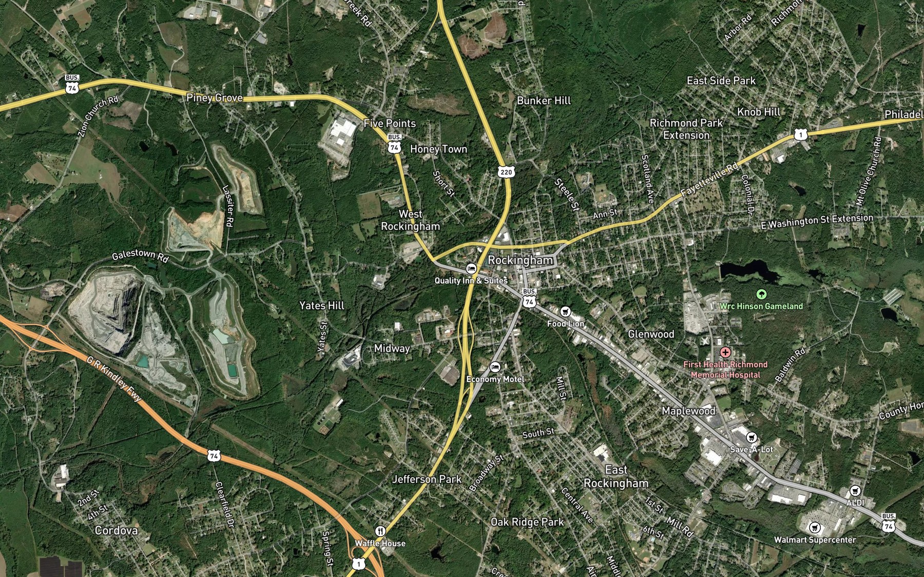 Satellite map of the Great Falls Pond