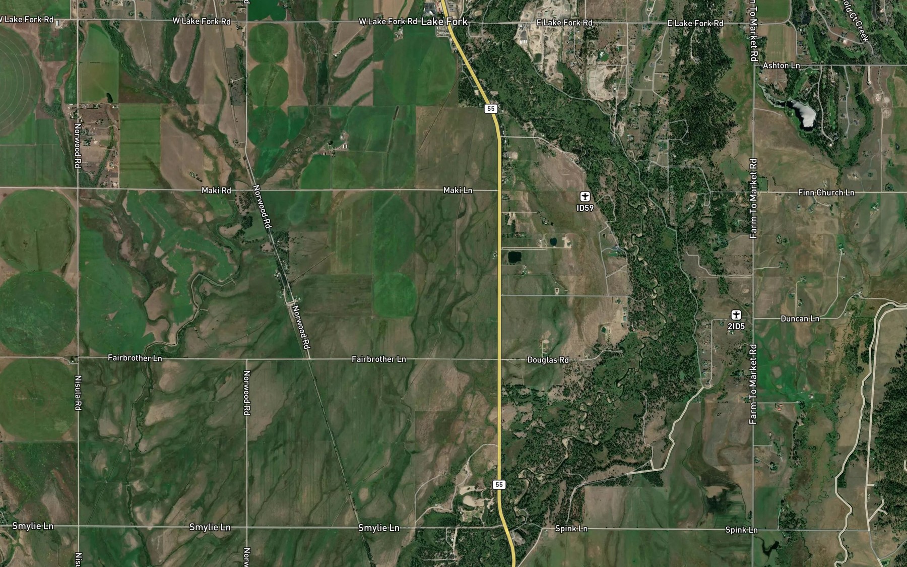 Satellite map of the Westside Lake Fork Ditch