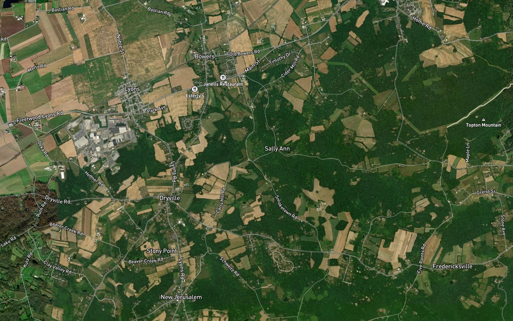 Satellite map of the Little Sacony Creek