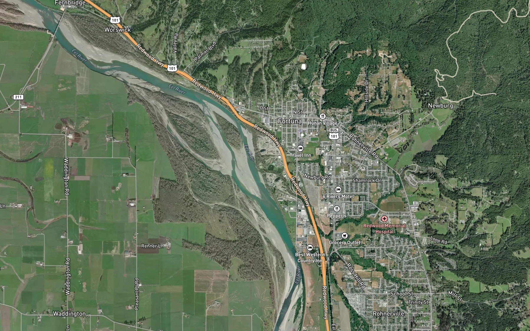 Satellite map of the Strongs Creek