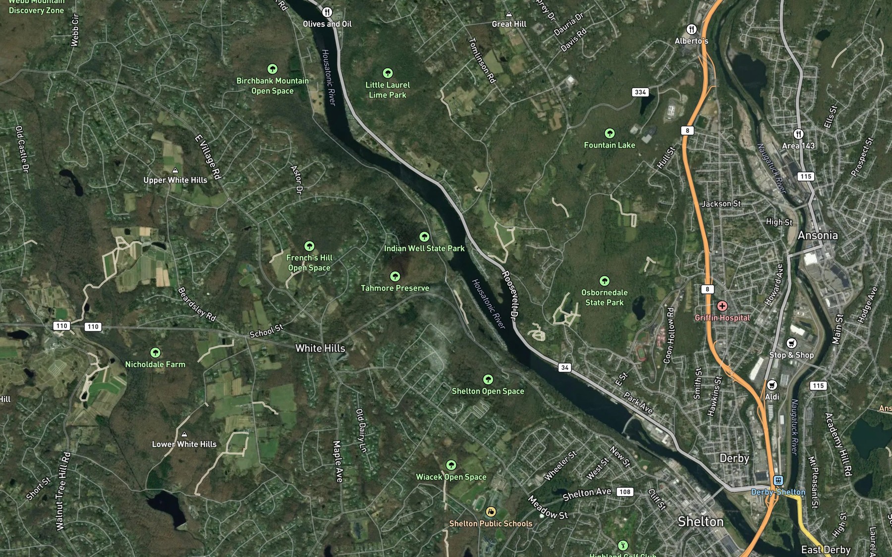 Satellite map of the Indian Hole Brook