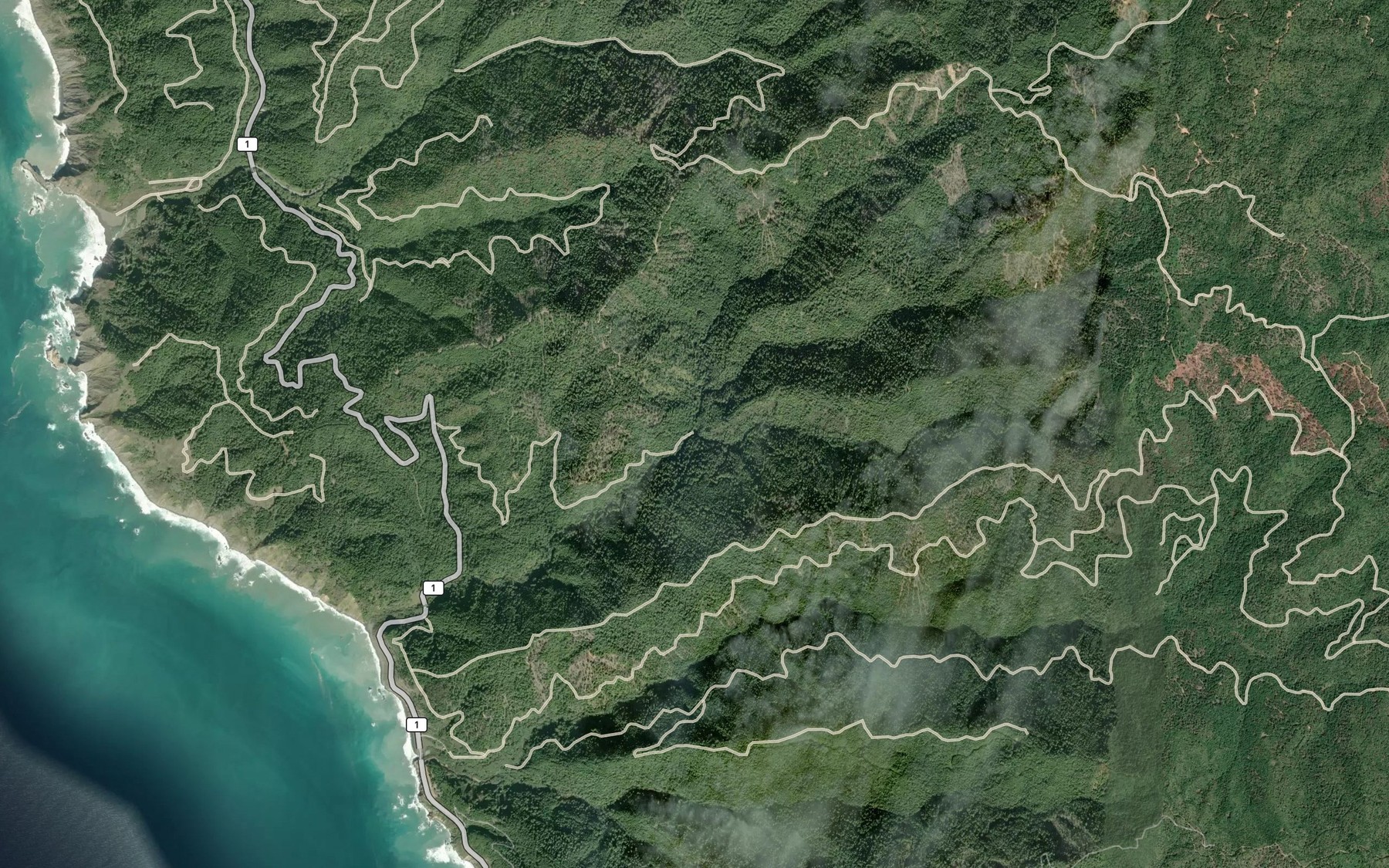 Satellite map of the Middle Fork Hardy Creek