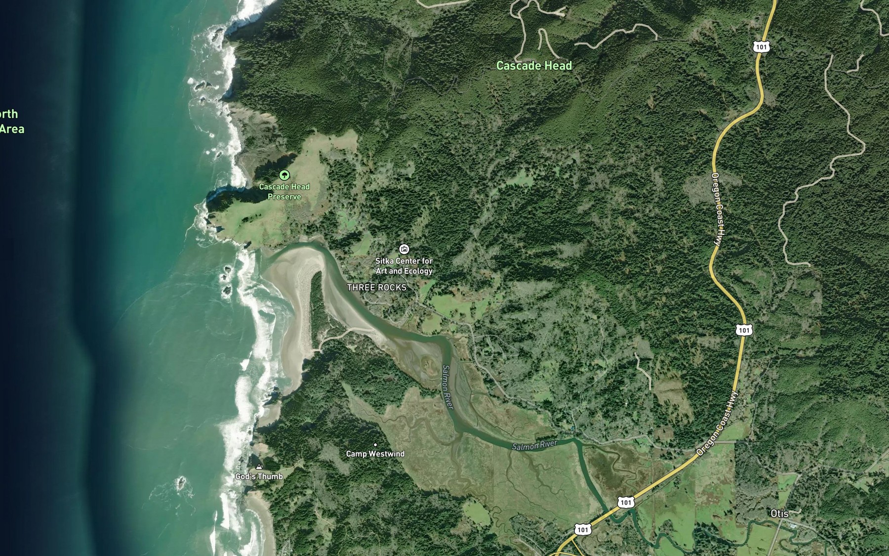 Satellite map of the Tooze Creek