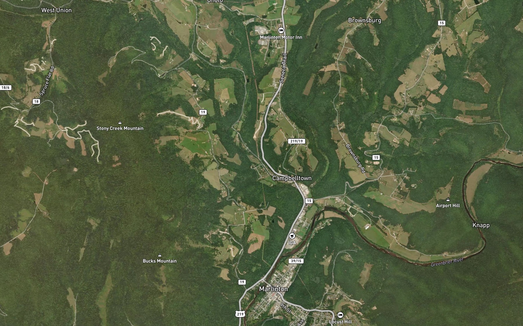Satellite map of the Spring Run