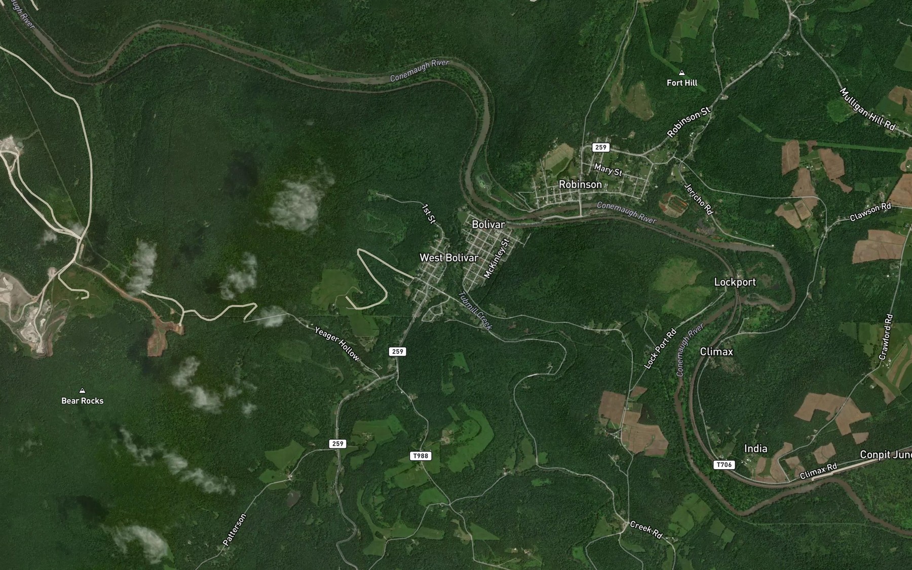 Satellite map of the Freeman Run