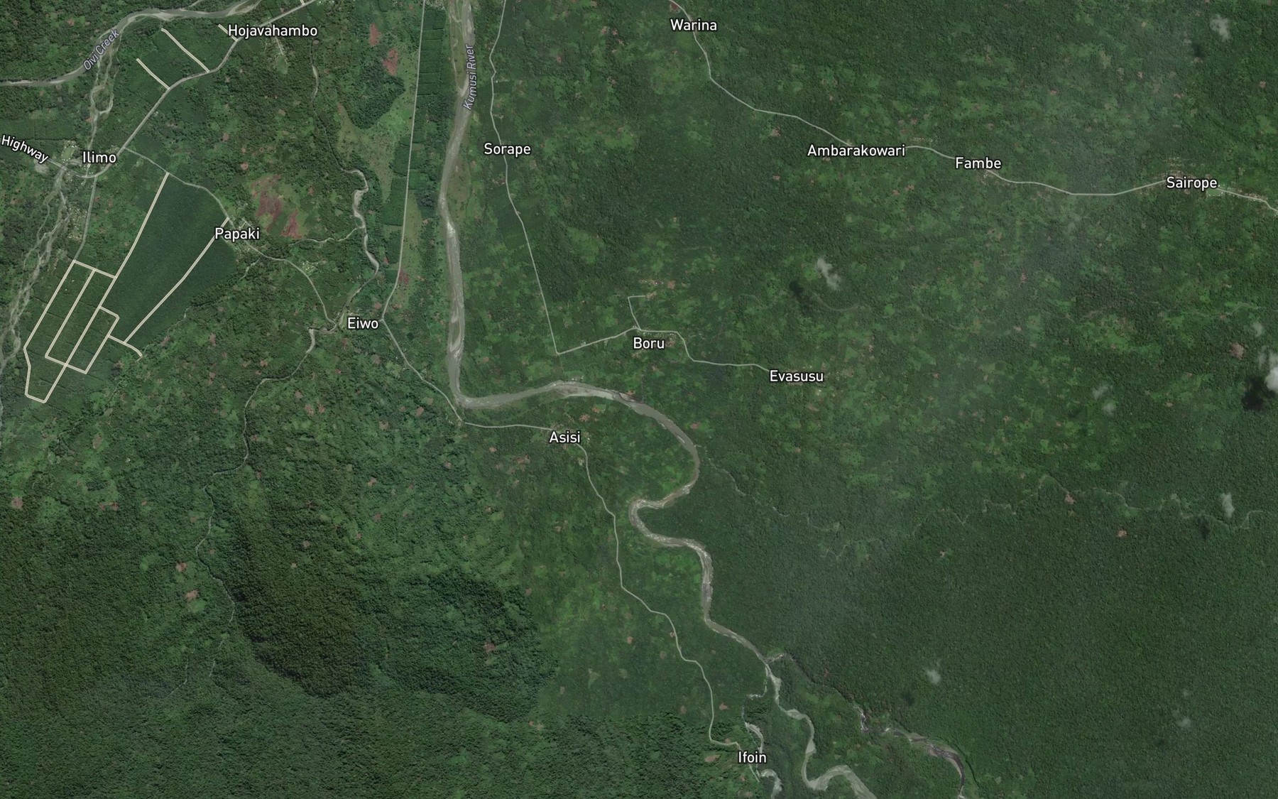 Satellite map of the Heveve Creek
