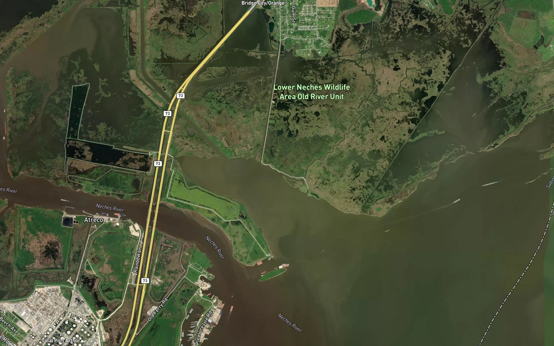 Satellite map of the Old River Bayou