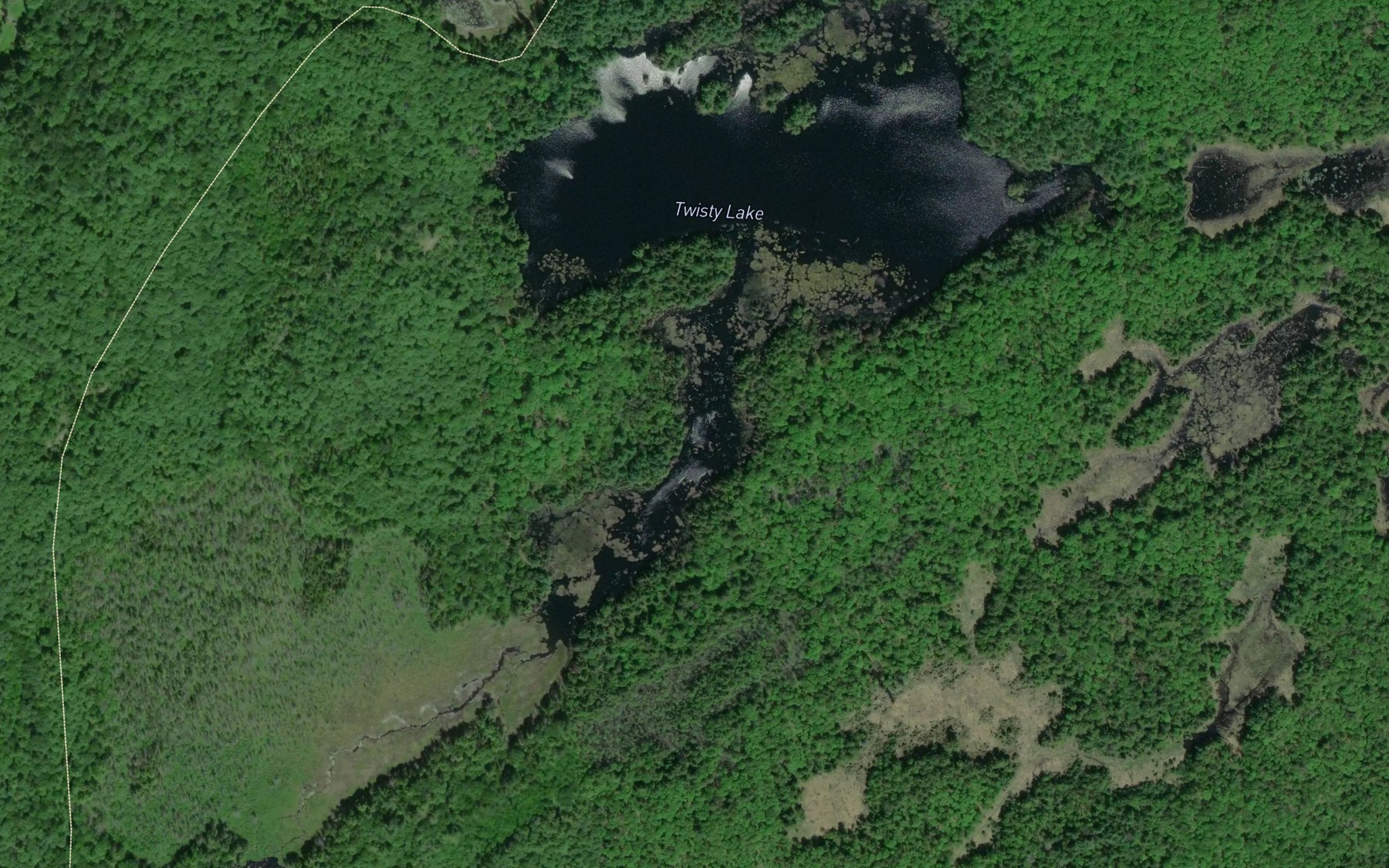 Satellite map of the Twisty Lake