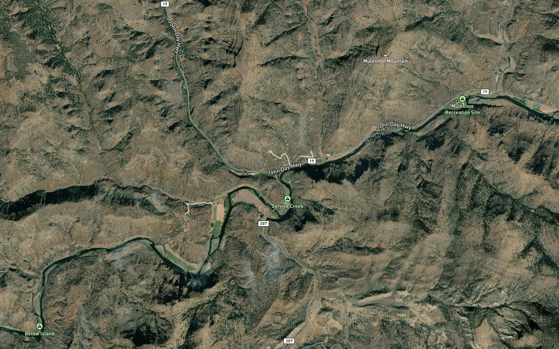 Satellite map of the Service Creek