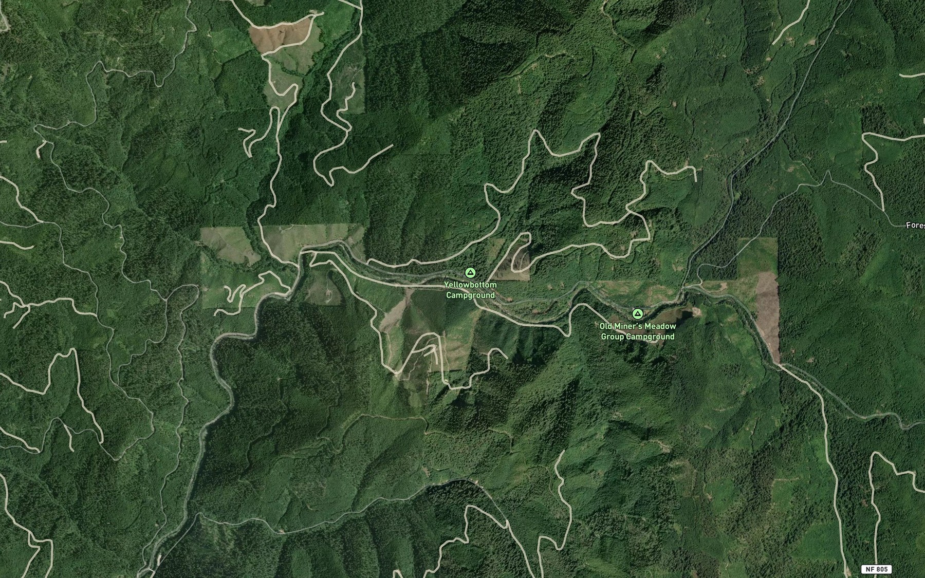 Satellite map of the Yellowbottom Creek