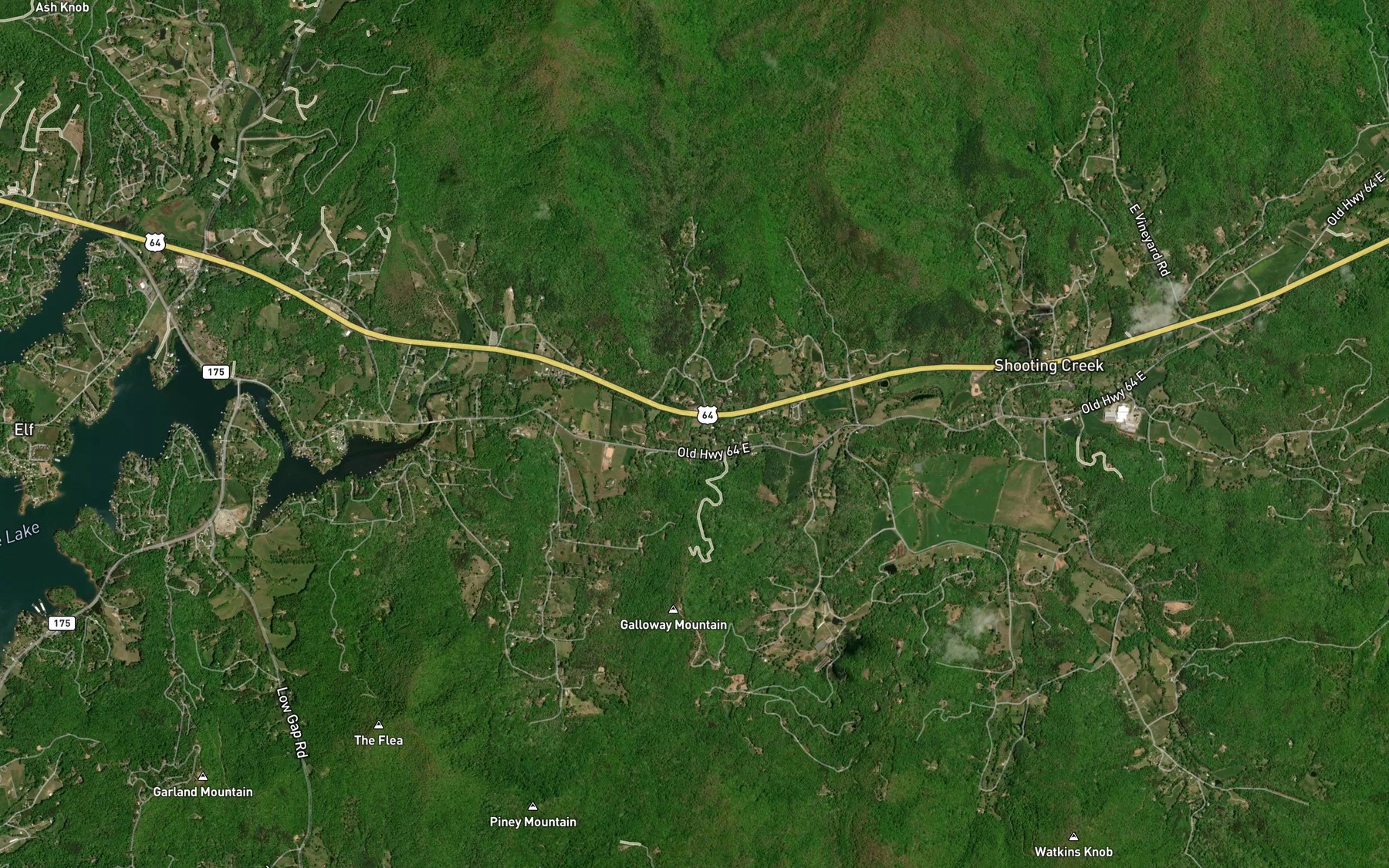 Satellite map of the Pounding Mill Creek