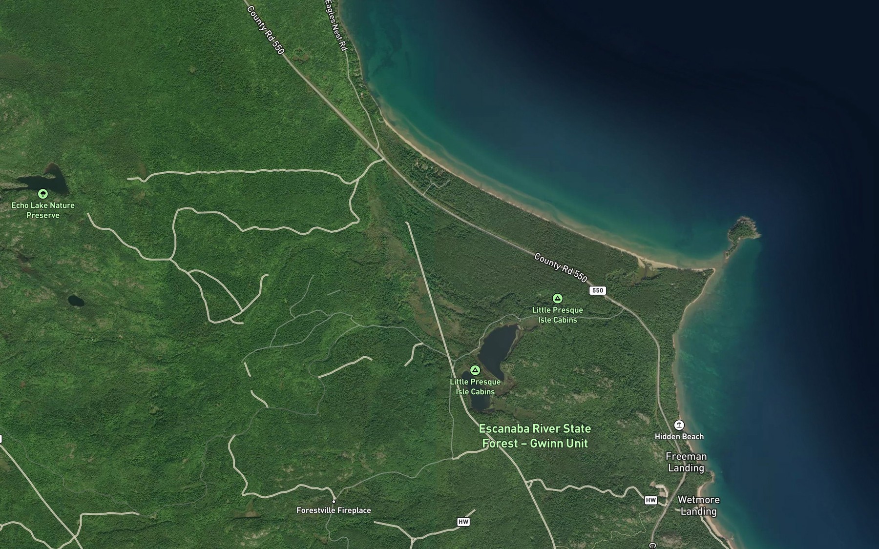Satellite map of the Bismark Creek