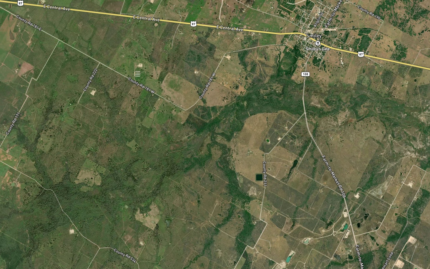 Satellite map of the Mound Creek