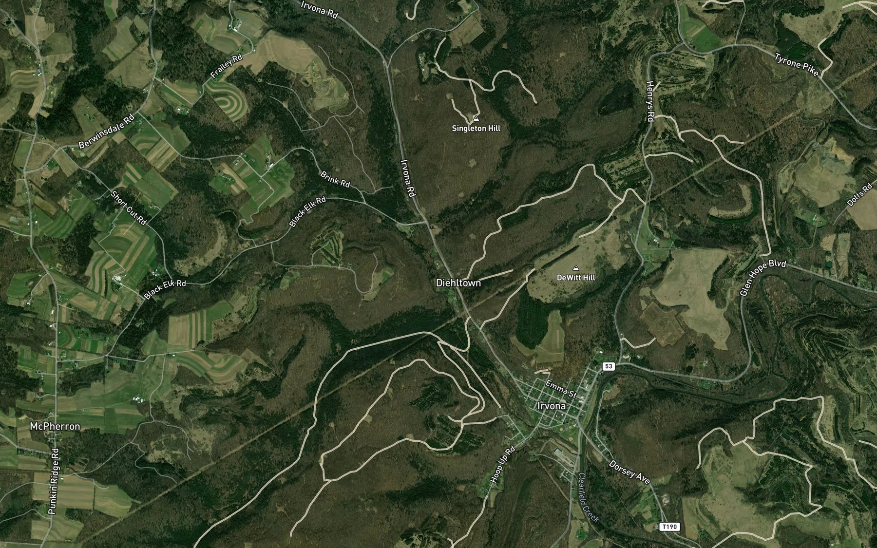 Satellite map of the Raccoon Run