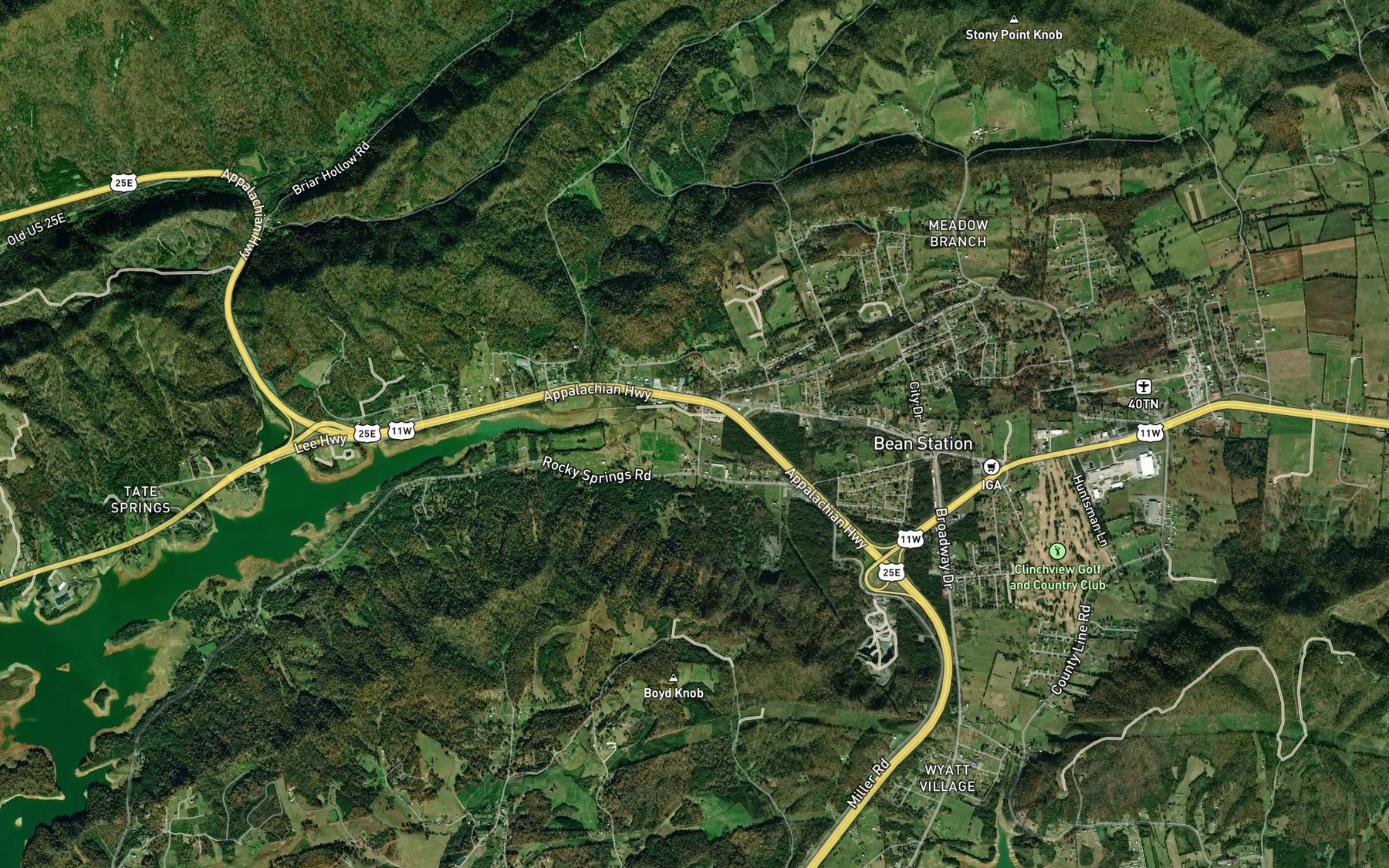 Satellite map of the Meadow Branch