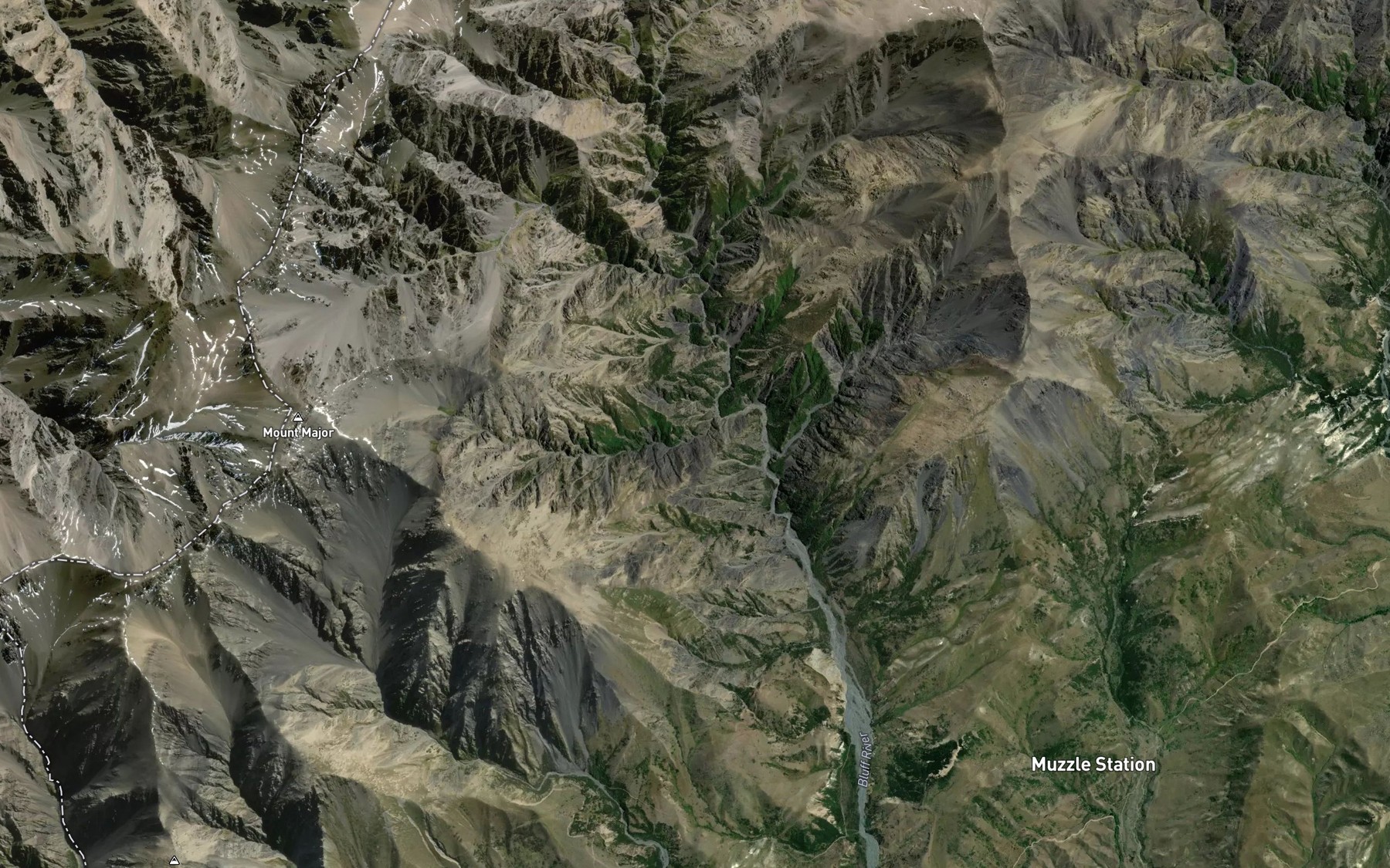 Satellite map of the Bluff River