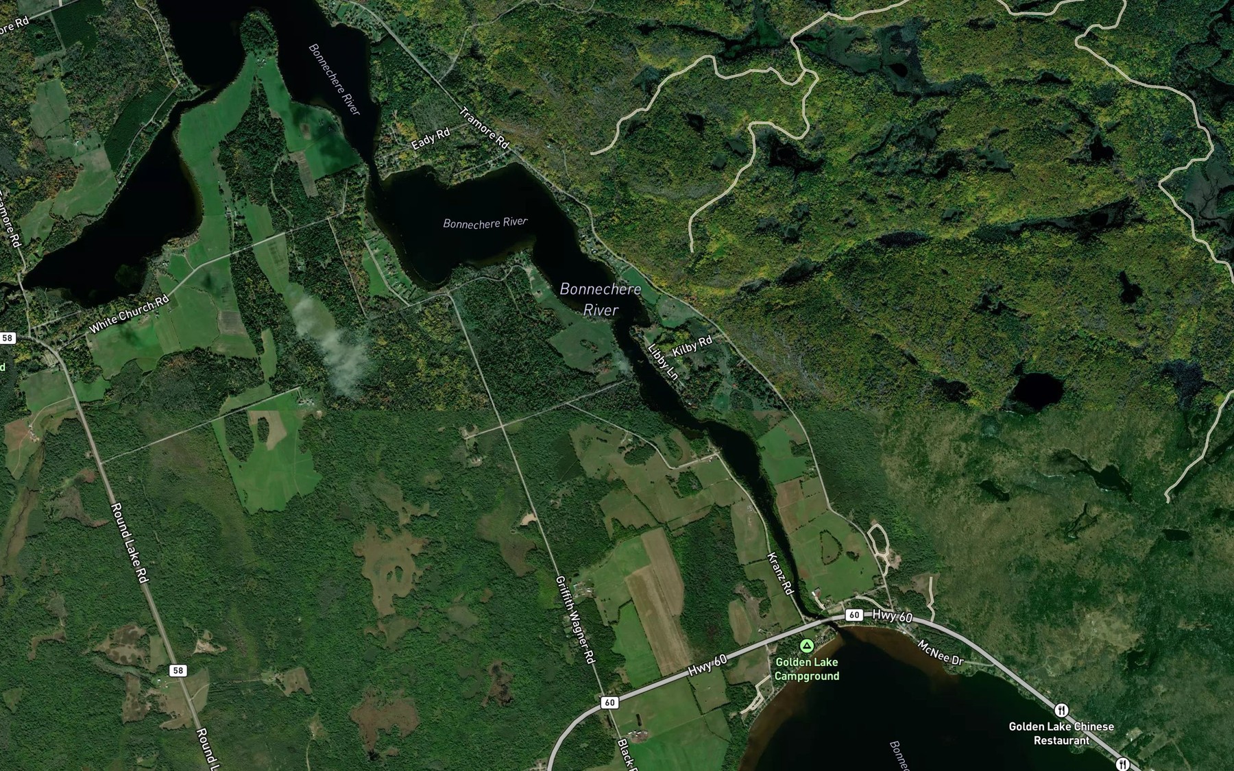 Satellite map of the Beaudrys Creek
