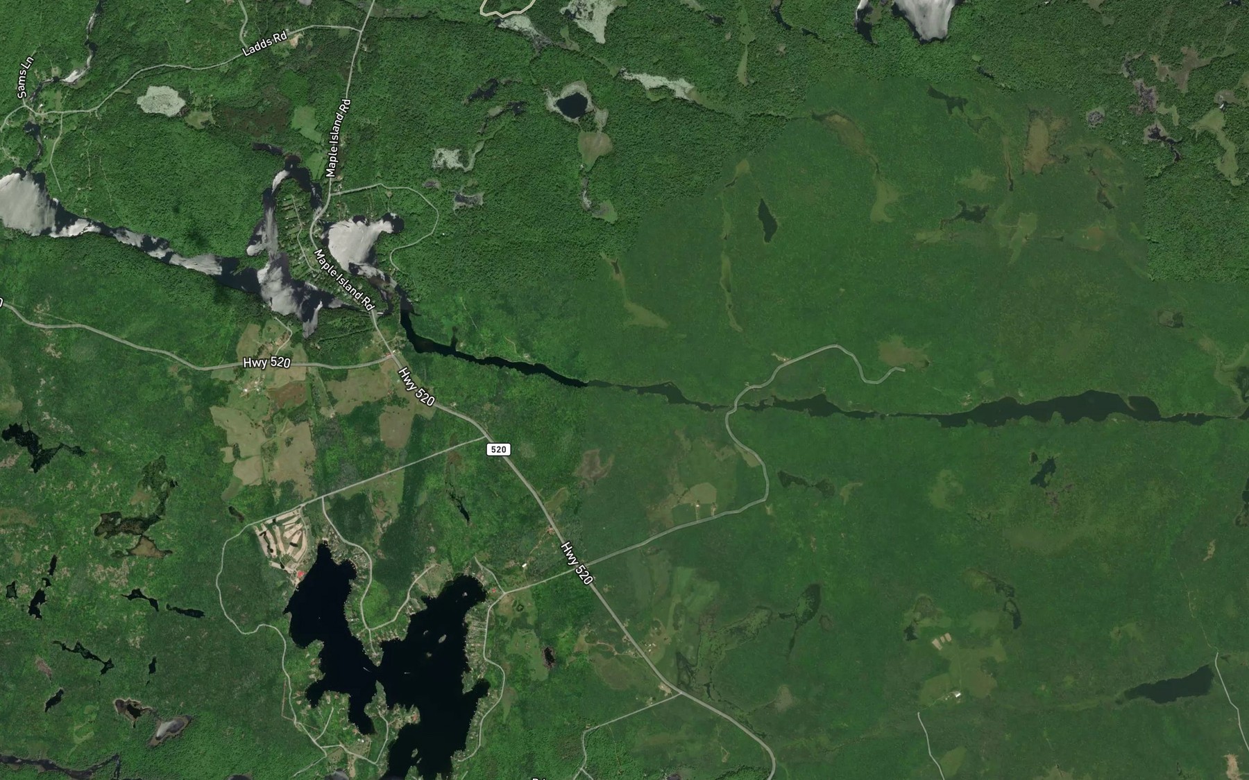 Satellite map of the Markham Rapids