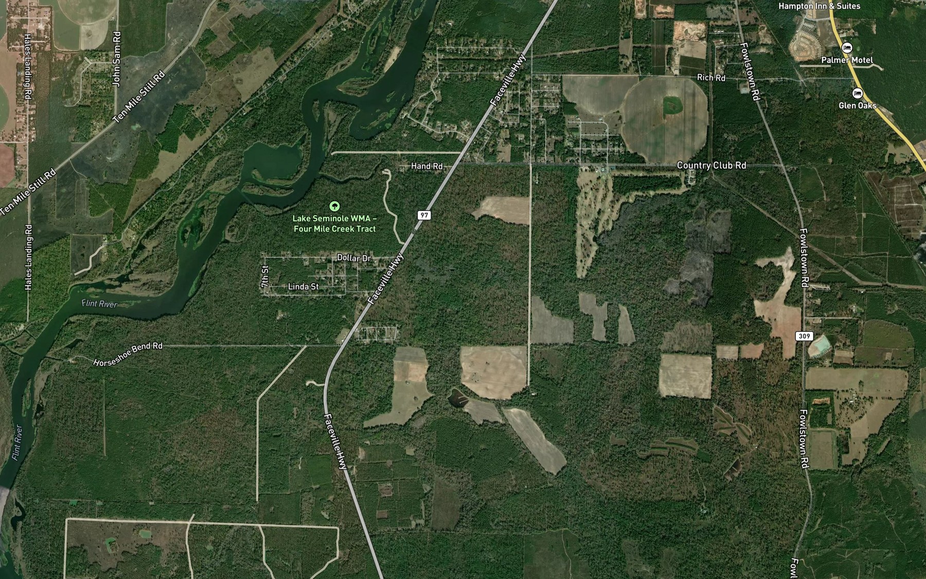 Satellite map of the Parramore Creek