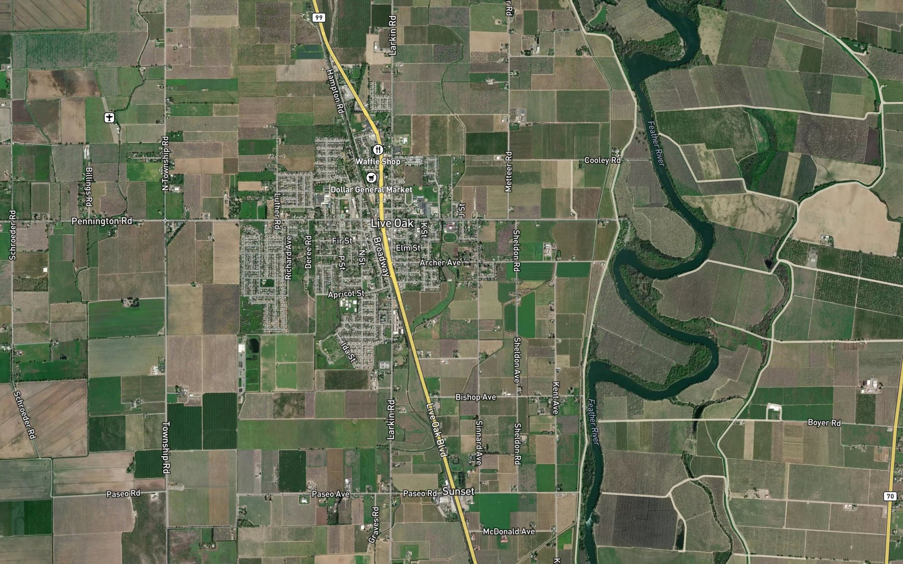 Satellite map of the Live Oak Canal