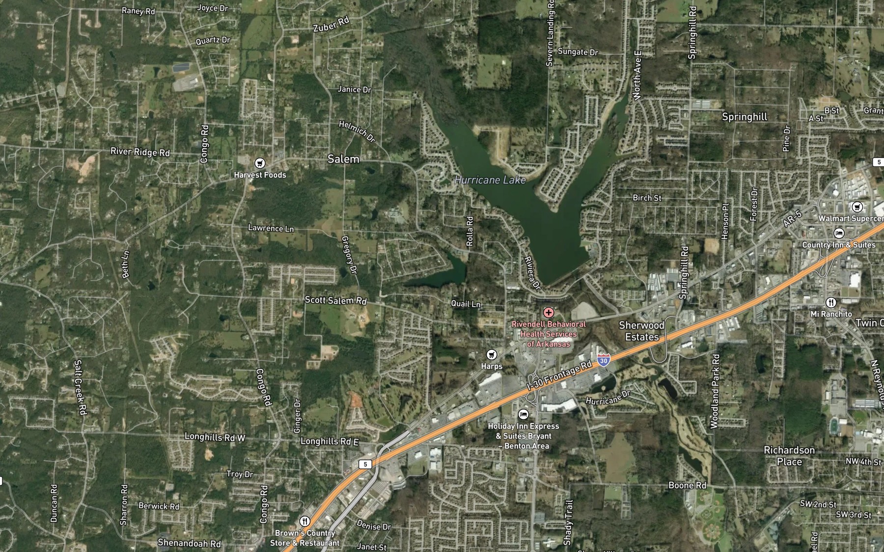 Satellite map of the Pebble Lake