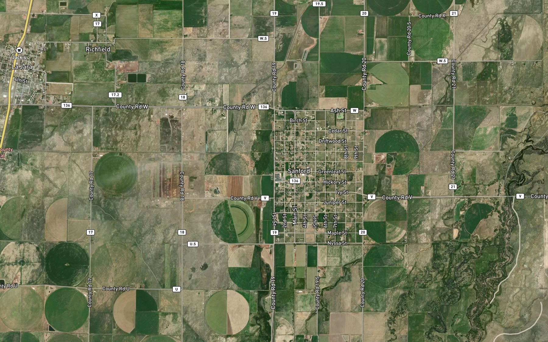 Satellite map of the Sanford Ditch