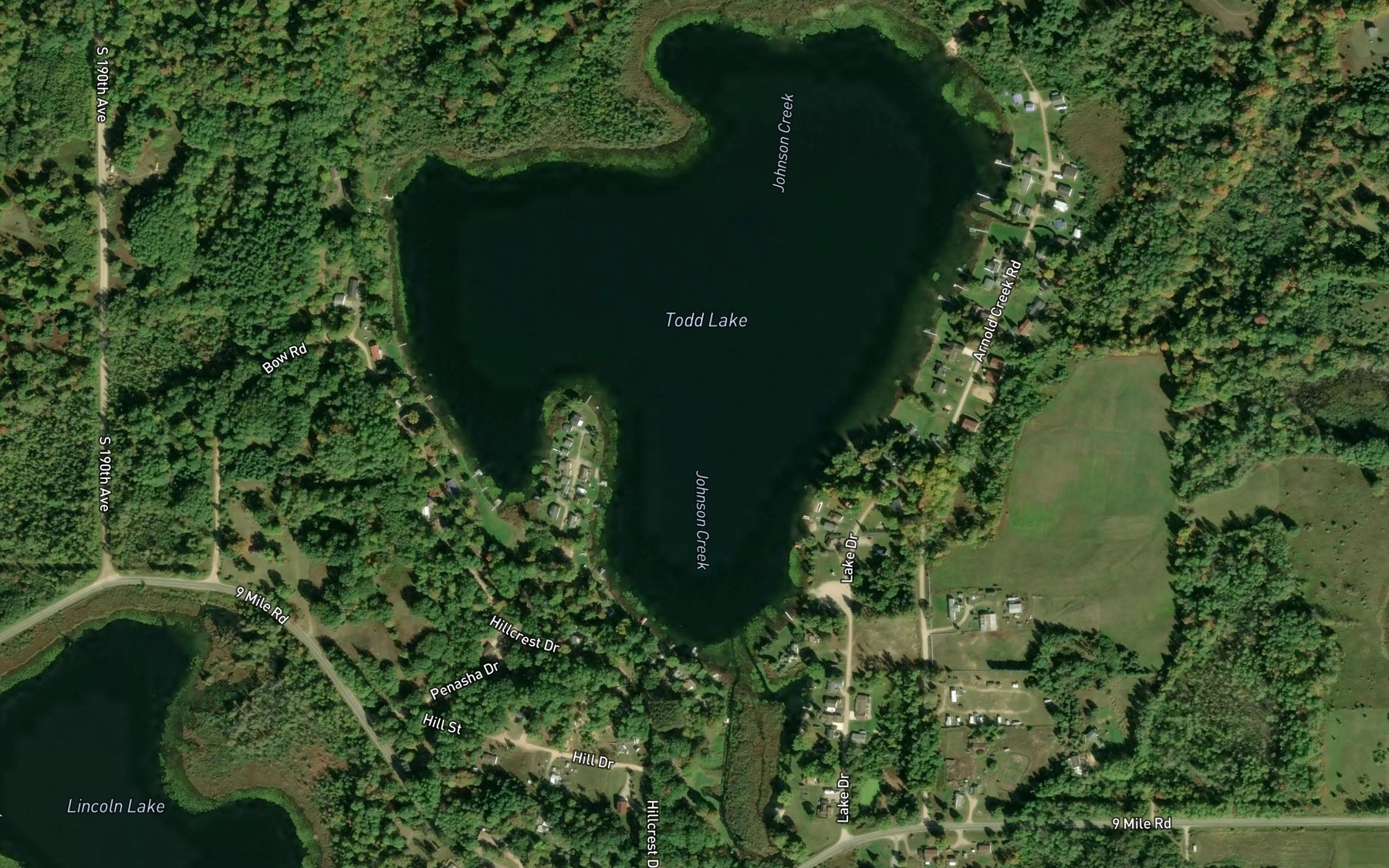 Satellite map of the Todd Lake