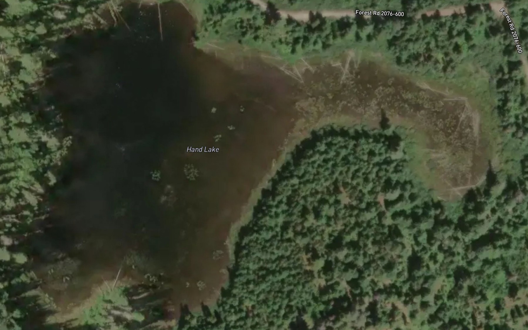 Satellite map of the Hand Lake