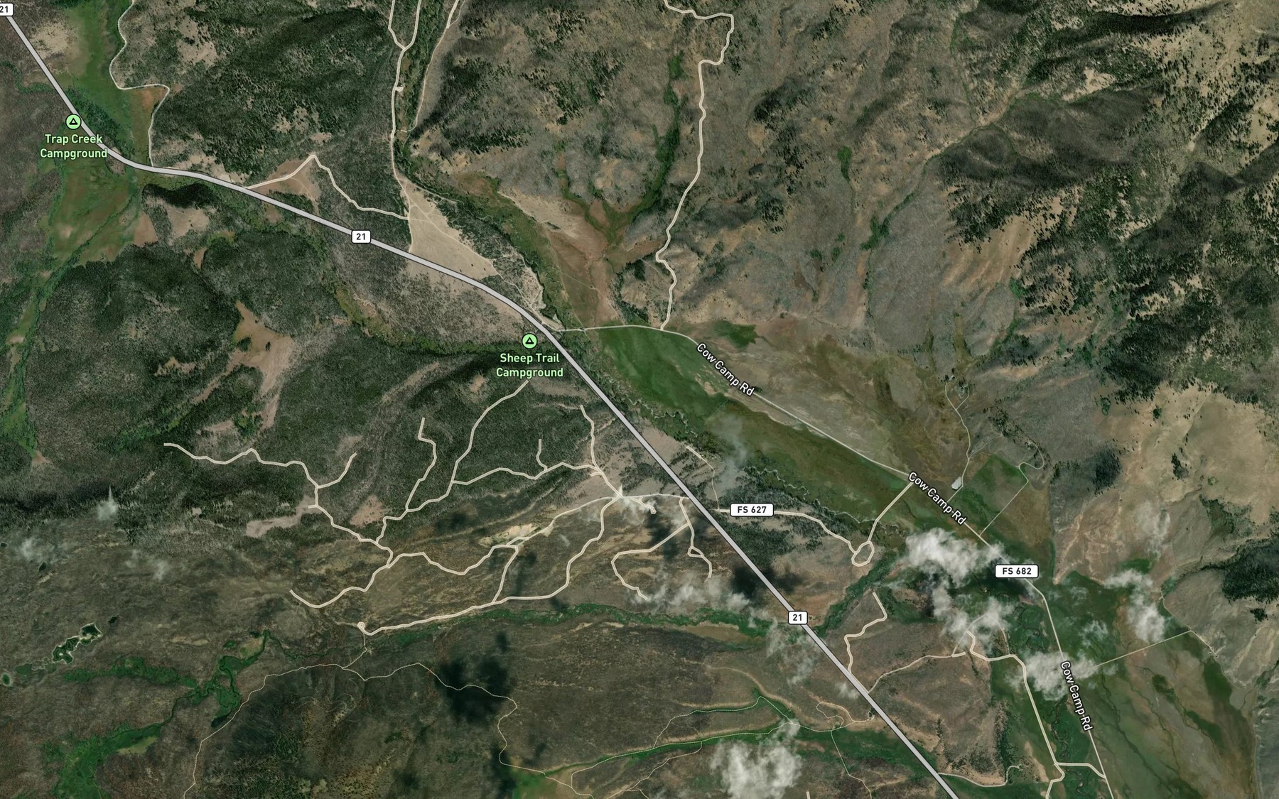 Satellite map of the Hanna Creek