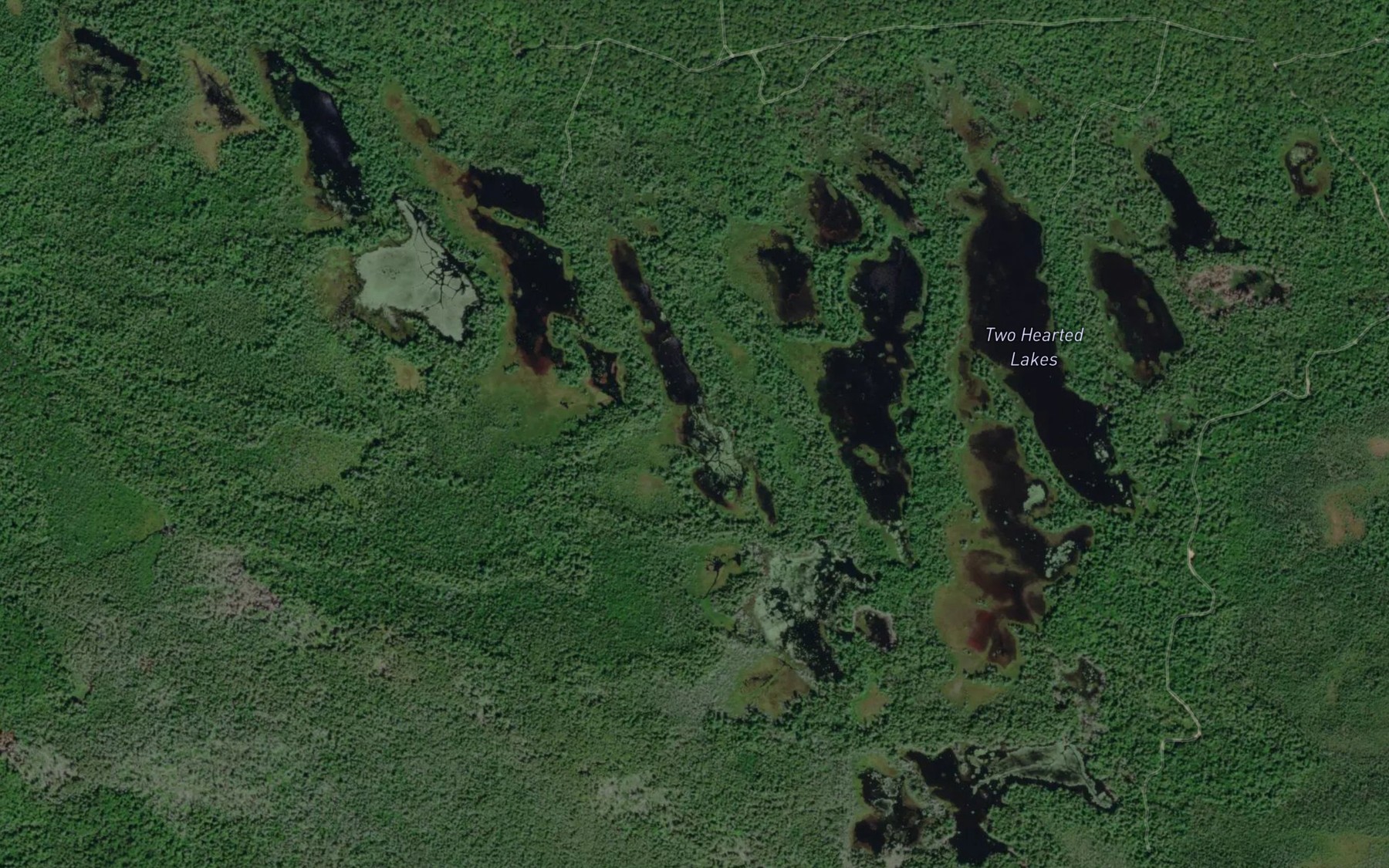 Satellite map of the Two Hearted Lakes