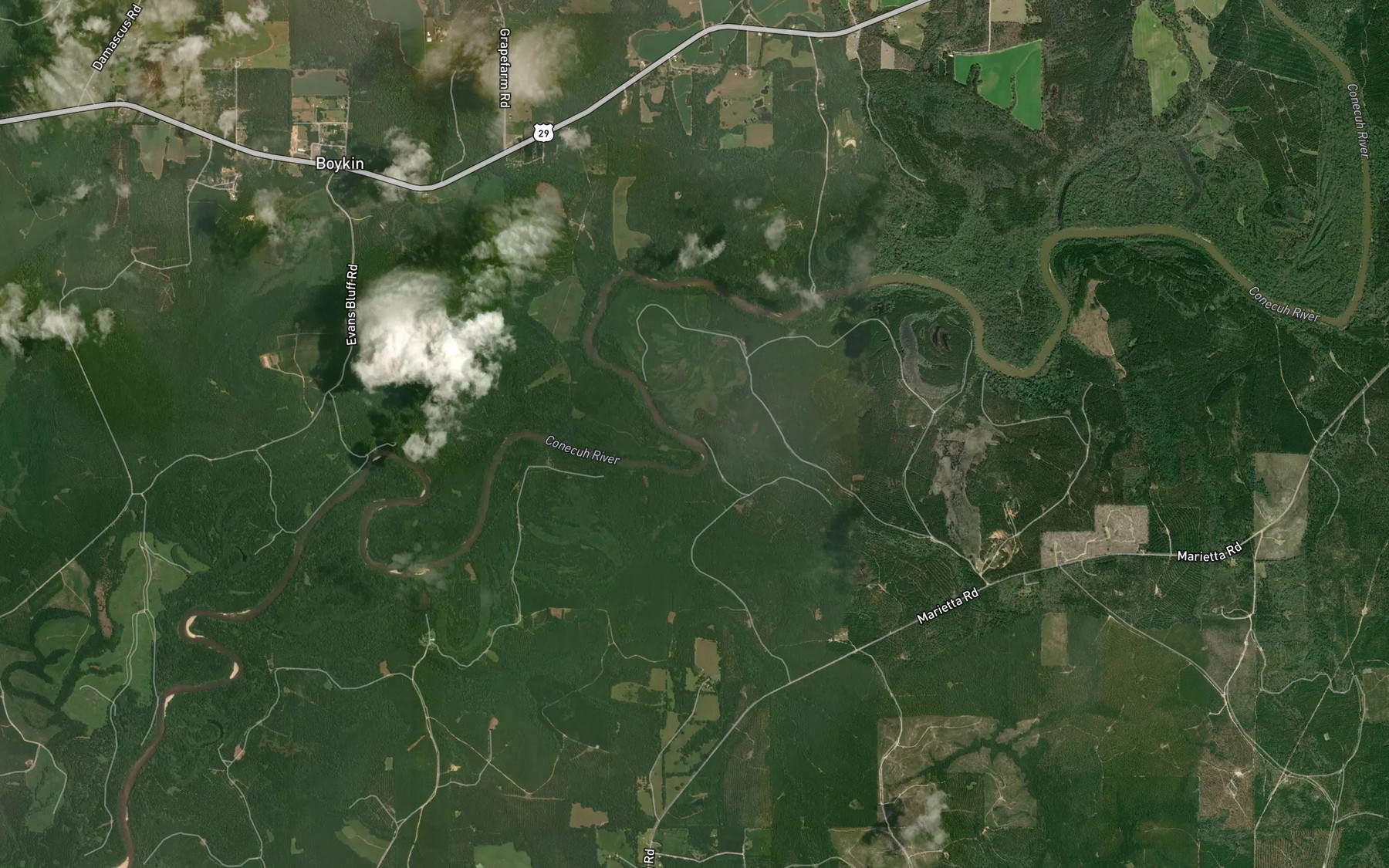 Satellite map of the Mendenhall Creek