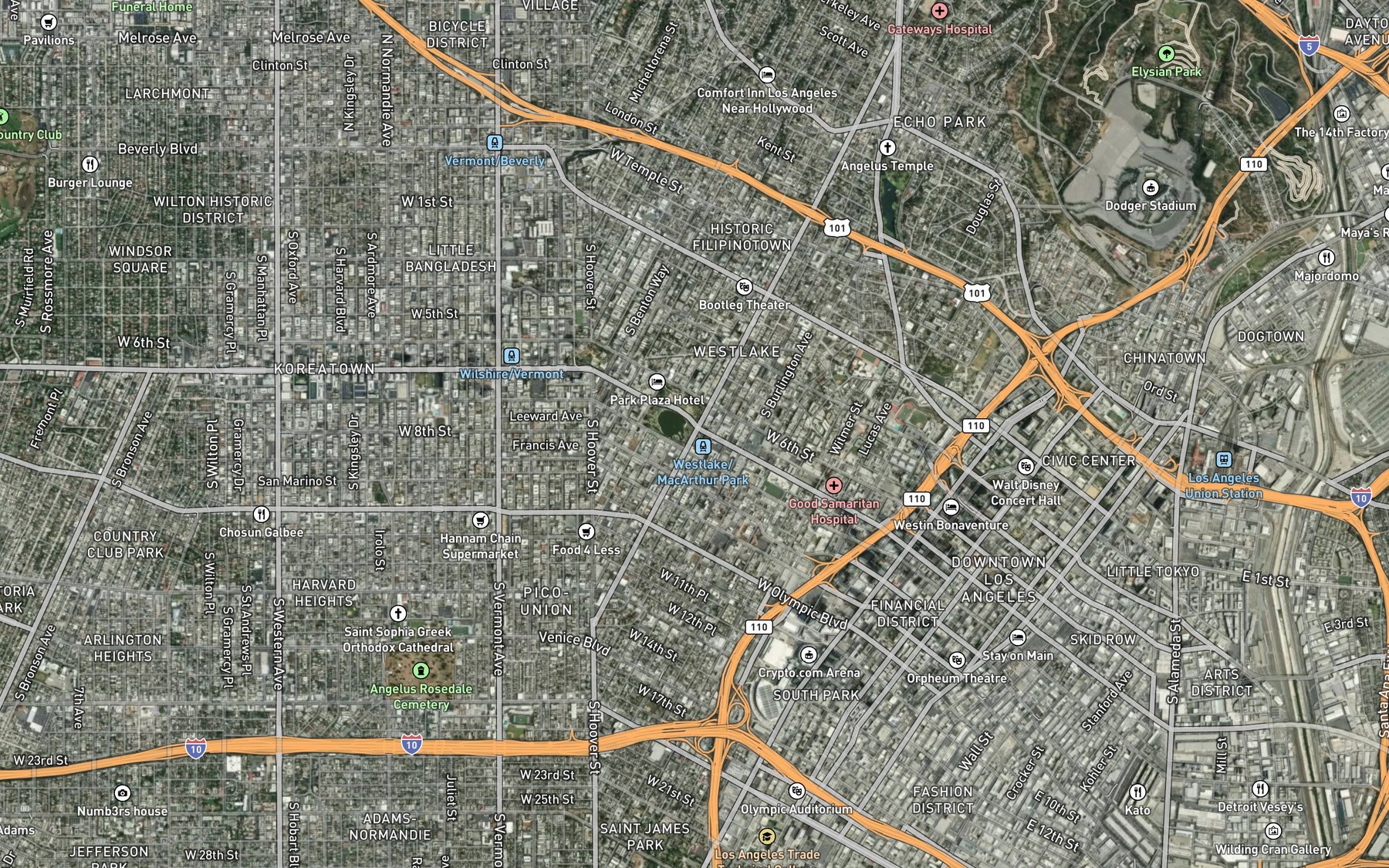 Satellite map of the MacArthur Park Lake