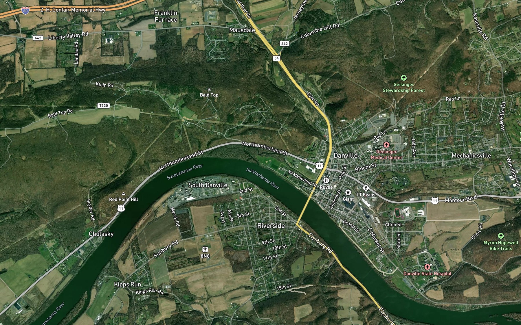 Satellite map of the Mahoning Creek